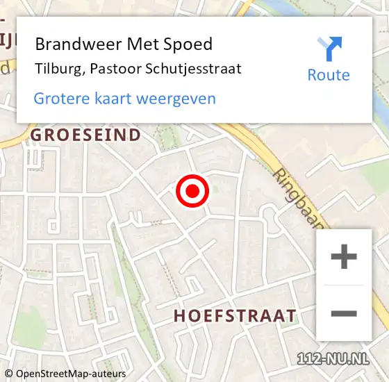 Locatie op kaart van de 112 melding: Brandweer Met Spoed Naar Tilburg, Pastoor Schutjesstraat op 24 februari 2024 17:34