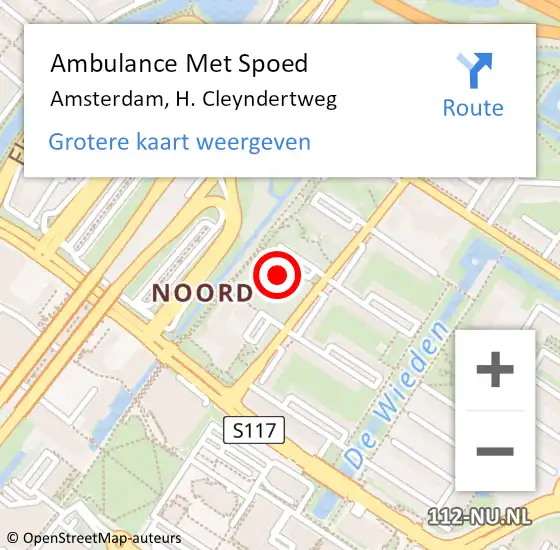Locatie op kaart van de 112 melding: Ambulance Met Spoed Naar Amsterdam, H. Cleyndertweg op 24 februari 2024 17:58