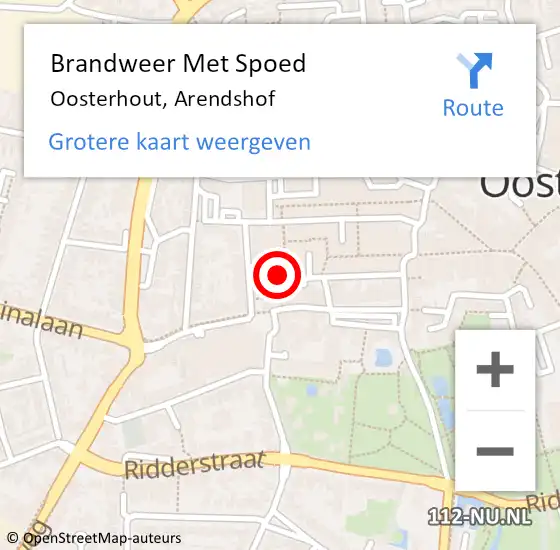Locatie op kaart van de 112 melding: Brandweer Met Spoed Naar Oosterhout, Arendshof op 24 februari 2024 18:46
