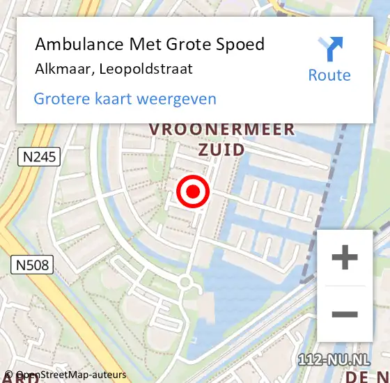 Locatie op kaart van de 112 melding: Ambulance Met Grote Spoed Naar Alkmaar, Leopoldstraat op 24 februari 2024 19:05