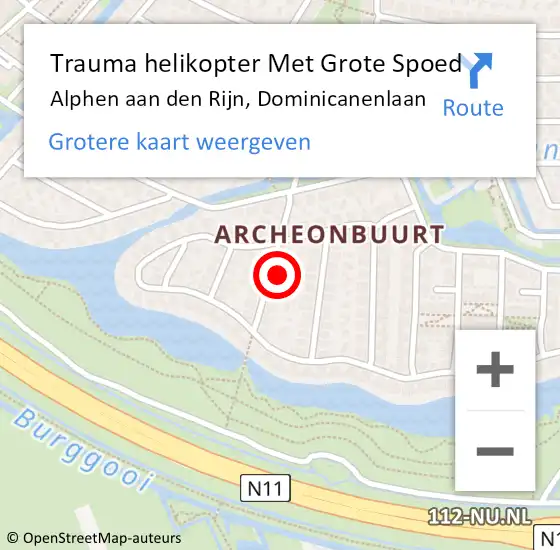 Locatie op kaart van de 112 melding: Trauma helikopter Met Grote Spoed Naar Alphen aan den Rijn, Dominicanenlaan op 24 februari 2024 19:17