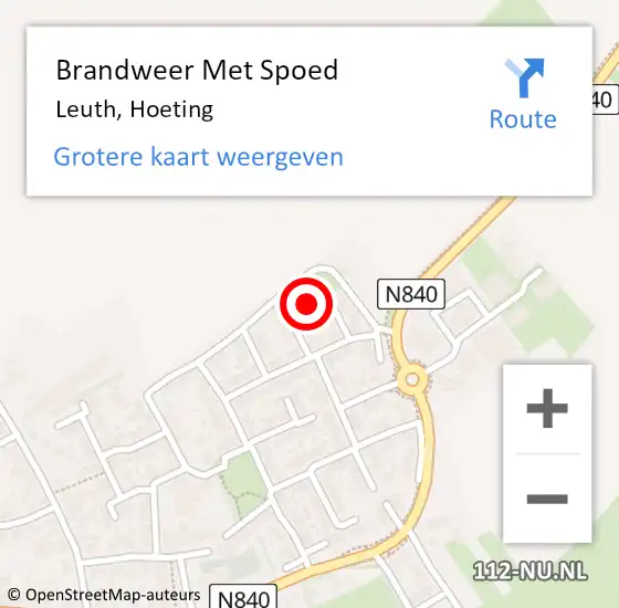 Locatie op kaart van de 112 melding: Brandweer Met Spoed Naar Leuth, Hoeting op 27 september 2014 00:24