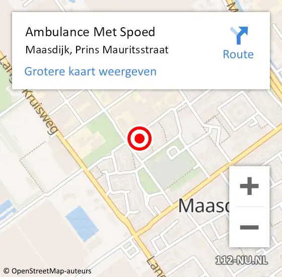 Locatie op kaart van de 112 melding: Ambulance Met Spoed Naar Maasdijk, Prins Mauritsstraat op 24 februari 2024 19:31