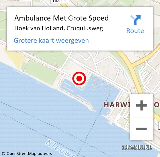 Locatie op kaart van de 112 melding: Ambulance Met Grote Spoed Naar Hoek van Holland, Cruquiusweg op 24 februari 2024 20:01