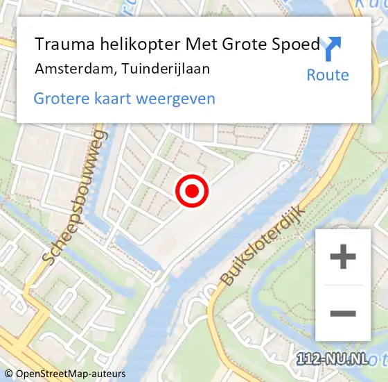 Locatie op kaart van de 112 melding: Trauma helikopter Met Grote Spoed Naar Amsterdam, Tuinderijlaan op 24 februari 2024 20:26