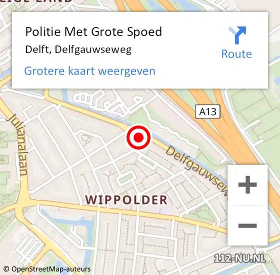 Locatie op kaart van de 112 melding: Politie Met Grote Spoed Naar Delft, Delfgauwseweg op 24 februari 2024 20:58