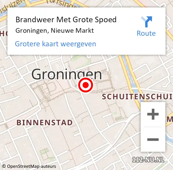 Locatie op kaart van de 112 melding: Brandweer Met Grote Spoed Naar Groningen, Nieuwe Markt op 24 februari 2024 21:21