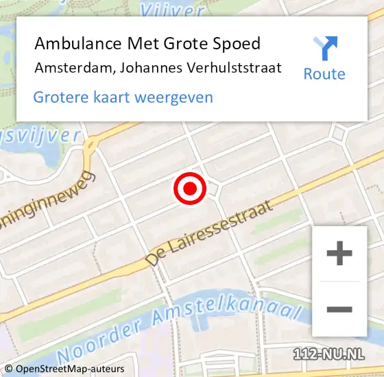 Locatie op kaart van de 112 melding: Ambulance Met Grote Spoed Naar Amsterdam, Johannes Verhulststraat op 24 februari 2024 21:24