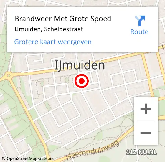 Locatie op kaart van de 112 melding: Brandweer Met Grote Spoed Naar IJmuiden, Scheldestraat op 24 februari 2024 21:39