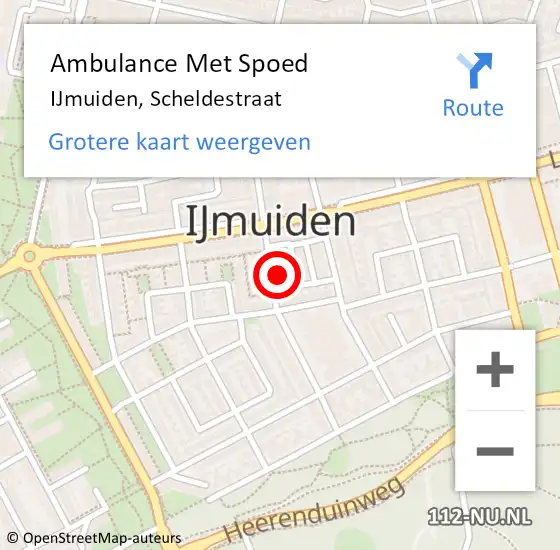 Locatie op kaart van de 112 melding: Ambulance Met Spoed Naar IJmuiden, Scheldestraat op 24 februari 2024 21:57