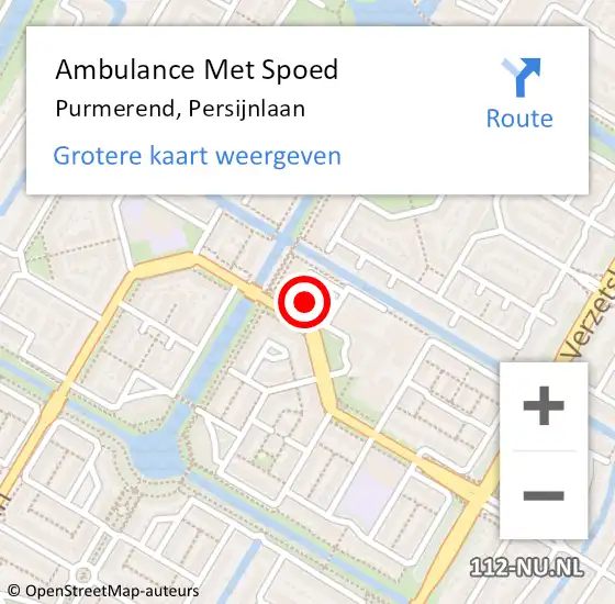 Locatie op kaart van de 112 melding: Ambulance Met Spoed Naar Purmerend, Persijnlaan op 24 februari 2024 22:09