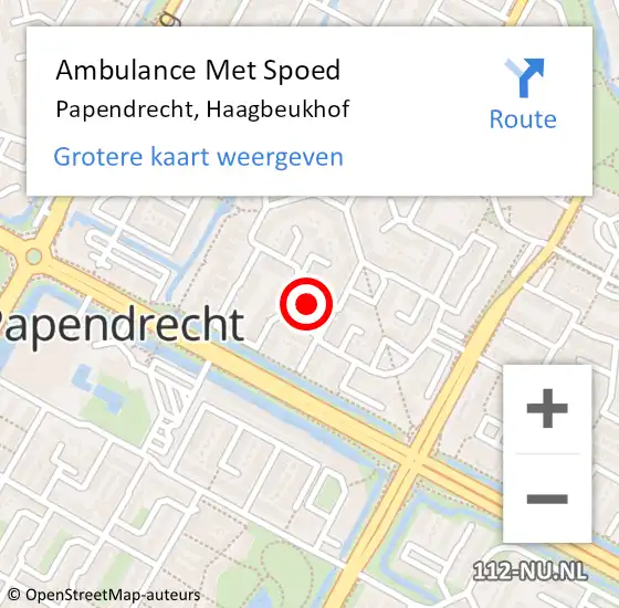 Locatie op kaart van de 112 melding: Ambulance Met Spoed Naar Papendrecht, Haagbeukhof op 24 februari 2024 22:09