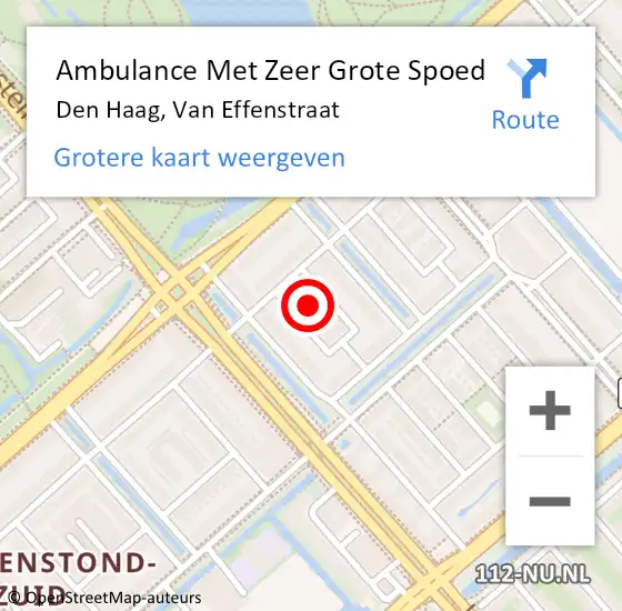 Locatie op kaart van de 112 melding: Ambulance Met Zeer Grote Spoed Naar Den Haag, Van Effenstraat op 24 februari 2024 22:23