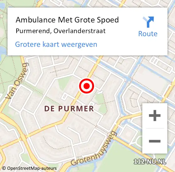 Locatie op kaart van de 112 melding: Ambulance Met Grote Spoed Naar Purmerend, Overlanderstraat op 24 februari 2024 22:23