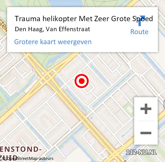 Locatie op kaart van de 112 melding: Trauma helikopter Met Zeer Grote Spoed Naar Den Haag, Van Effenstraat op 24 februari 2024 22:24