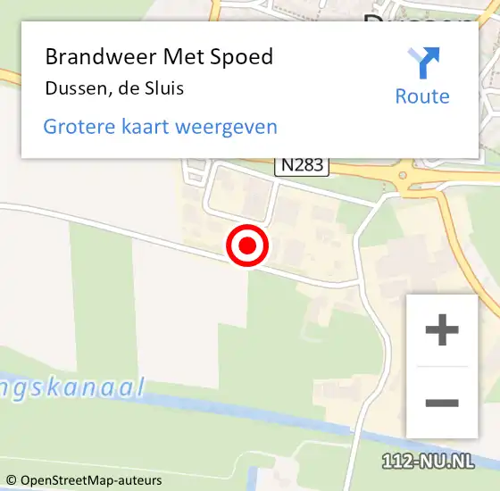 Locatie op kaart van de 112 melding: Brandweer Met Spoed Naar Dussen, de Sluis op 24 februari 2024 22:32