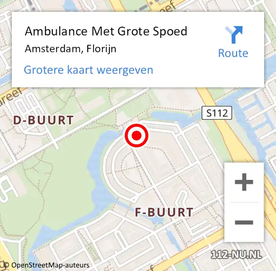 Locatie op kaart van de 112 melding: Ambulance Met Grote Spoed Naar Amsterdam, Florijn op 24 februari 2024 22:39