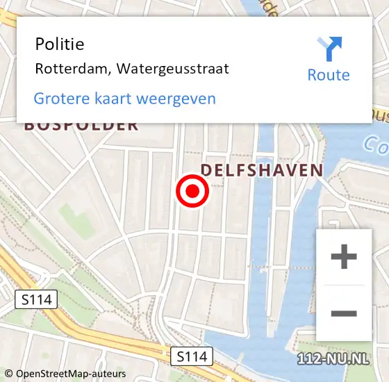 Locatie op kaart van de 112 melding: Politie Rotterdam, Watergeusstraat op 24 februari 2024 22:59