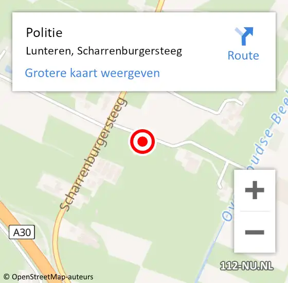 Locatie op kaart van de 112 melding: Politie Lunteren, Scharrenburgersteeg op 24 februari 2024 23:17