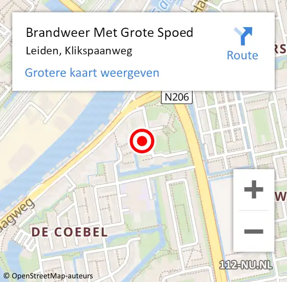 Locatie op kaart van de 112 melding: Brandweer Met Grote Spoed Naar Leiden, Klikspaanweg op 24 februari 2024 23:26