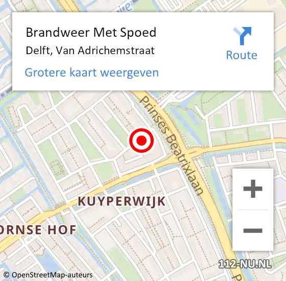 Locatie op kaart van de 112 melding: Brandweer Met Spoed Naar Delft, Van Adrichemstraat op 25 februari 2024 00:08