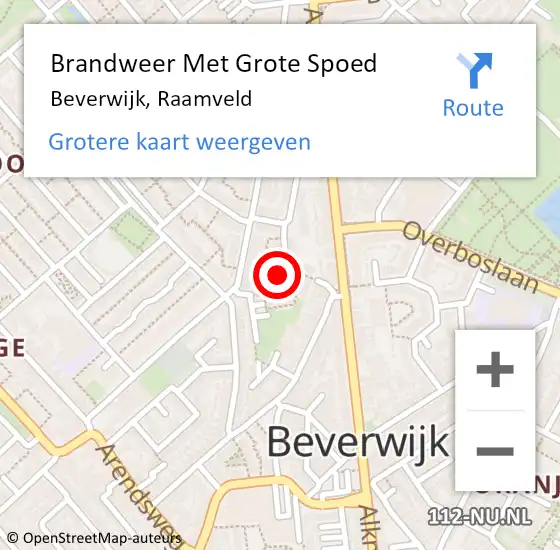 Locatie op kaart van de 112 melding: Brandweer Met Grote Spoed Naar Beverwijk, Raamveld op 25 februari 2024 00:15