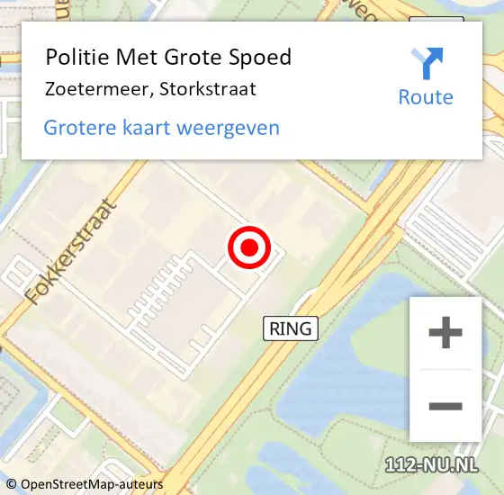 Locatie op kaart van de 112 melding: Politie Met Grote Spoed Naar Zoetermeer, Storkstraat op 25 februari 2024 00:21