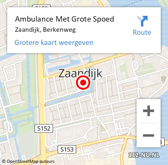 Locatie op kaart van de 112 melding: Ambulance Met Grote Spoed Naar Zaandijk, Berkenweg op 25 februari 2024 00:48