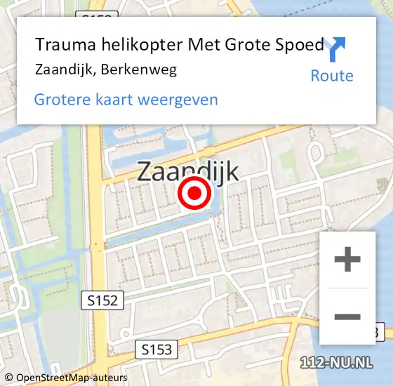 Locatie op kaart van de 112 melding: Trauma helikopter Met Grote Spoed Naar Zaandijk, Berkenweg op 25 februari 2024 00:53
