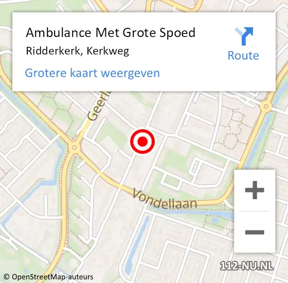 Locatie op kaart van de 112 melding: Ambulance Met Grote Spoed Naar Ridderkerk, Kerkweg op 25 februari 2024 01:50
