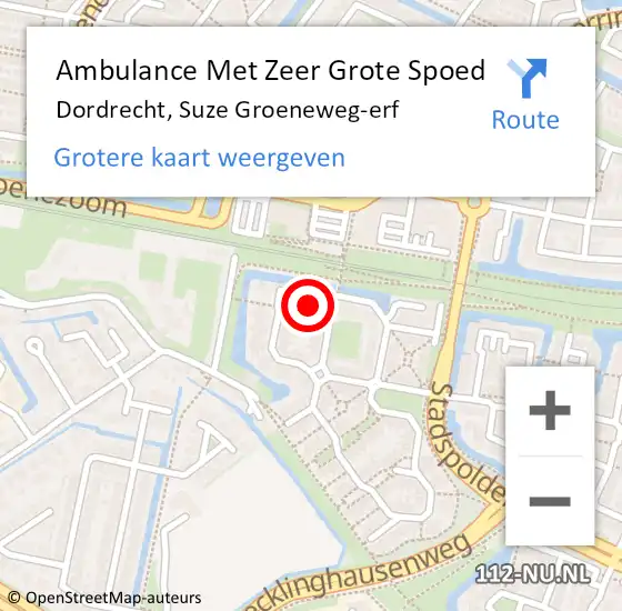Locatie op kaart van de 112 melding: Ambulance Met Zeer Grote Spoed Naar Dordrecht, Suze Groeneweg-erf op 25 februari 2024 01:50