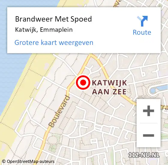 Locatie op kaart van de 112 melding: Brandweer Met Spoed Naar Katwijk, Emmaplein op 25 februari 2024 02:13