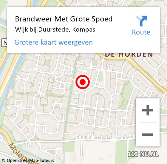 Locatie op kaart van de 112 melding: Brandweer Met Grote Spoed Naar Wijk bij Duurstede, Kompas op 25 februari 2024 02:41