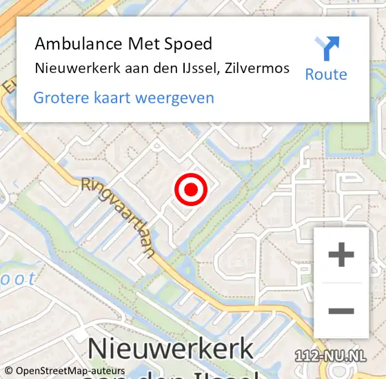 Locatie op kaart van de 112 melding: Ambulance Met Spoed Naar Nieuwerkerk aan den IJssel, Zilvermos op 25 februari 2024 02:42