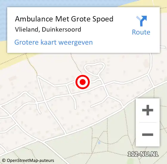 Locatie op kaart van de 112 melding: Ambulance Met Grote Spoed Naar Vlieland, Duinkersoord op 27 september 2014 01:31