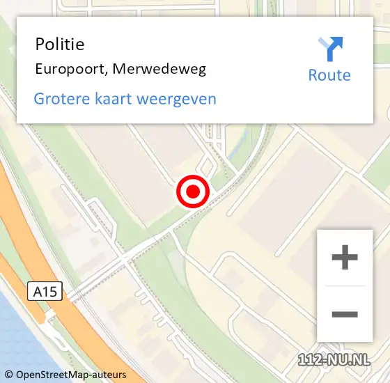 Locatie op kaart van de 112 melding: Politie Europoort, Merwedeweg op 25 februari 2024 05:09