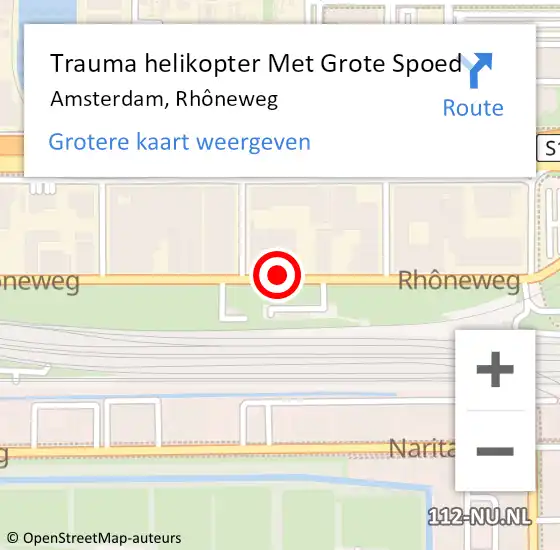 Locatie op kaart van de 112 melding: Trauma helikopter Met Grote Spoed Naar Amsterdam, Rhôneweg op 25 februari 2024 05:26