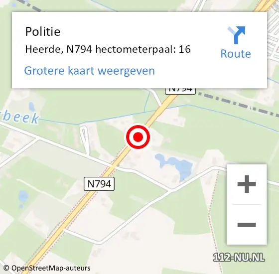 Locatie op kaart van de 112 melding: Politie Heerde, N794 hectometerpaal: 16 op 25 februari 2024 05:39
