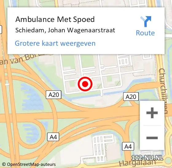 Locatie op kaart van de 112 melding: Ambulance Met Spoed Naar Schiedam, Johan Wagenaarstraat op 25 februari 2024 06:51