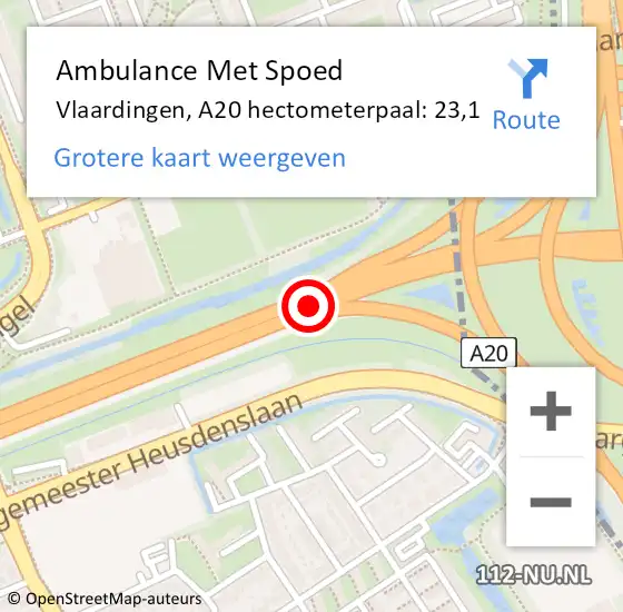 Locatie op kaart van de 112 melding: Ambulance Met Spoed Naar Vlaardingen, A20 hectometerpaal: 23,1 op 25 februari 2024 07:48