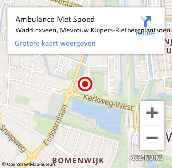 Locatie op kaart van de 112 melding: Ambulance Met Spoed Naar Waddinxveen, Mevrouw Kuipers-Rietbergplantsoen op 25 februari 2024 07:52