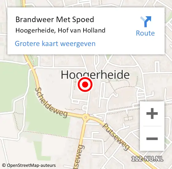 Locatie op kaart van de 112 melding: Brandweer Met Spoed Naar Hoogerheide, Hof van Holland op 25 februari 2024 08:07