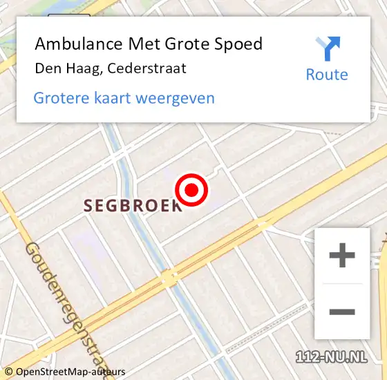 Locatie op kaart van de 112 melding: Ambulance Met Grote Spoed Naar Den Haag, Cederstraat op 25 februari 2024 08:50