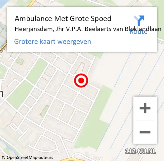 Locatie op kaart van de 112 melding: Ambulance Met Grote Spoed Naar Heerjansdam, Jhr V.P.A. Beelaerts van Bloklandlaan op 25 februari 2024 09:41