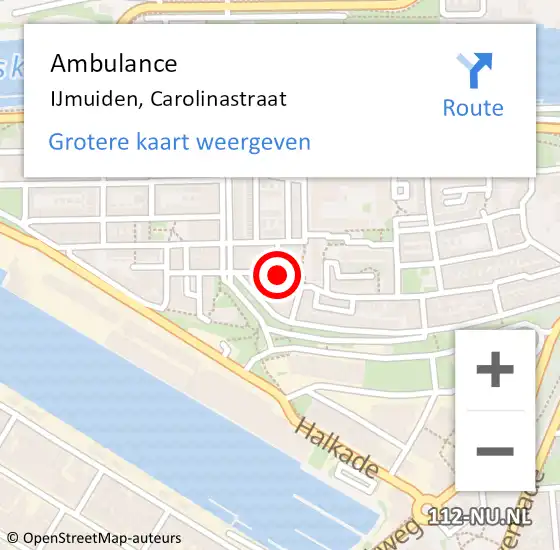 Locatie op kaart van de 112 melding: Ambulance IJmuiden, Carolinastraat op 25 februari 2024 09:53