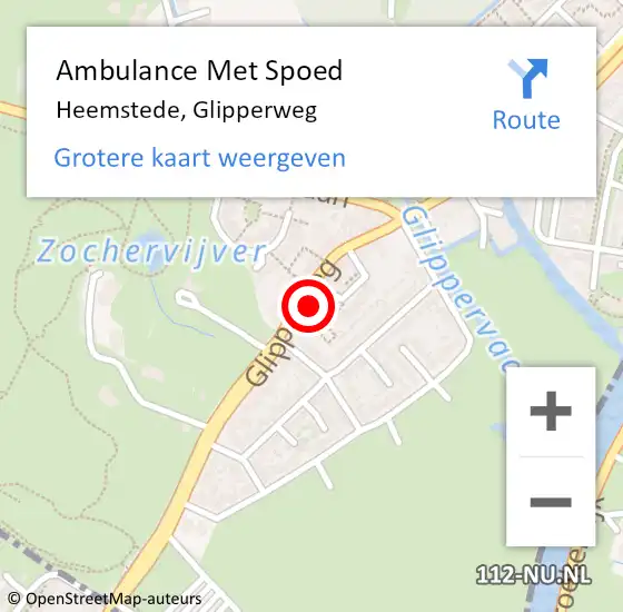 Locatie op kaart van de 112 melding: Ambulance Met Spoed Naar Heemstede, Glipperweg op 25 februari 2024 10:35