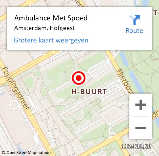 Locatie op kaart van de 112 melding: Ambulance Met Spoed Naar Amsterdam, Hofgeest op 25 februari 2024 10:48