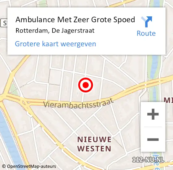 Locatie op kaart van de 112 melding: Ambulance Met Zeer Grote Spoed Naar Rotterdam, De Jagerstraat op 25 februari 2024 11:00
