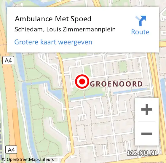 Locatie op kaart van de 112 melding: Ambulance Met Spoed Naar Schiedam, Louis Zimmermannplein op 25 februari 2024 11:01