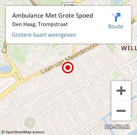 Locatie op kaart van de 112 melding: Ambulance Met Grote Spoed Naar Den Haag, Trompstraat op 25 februari 2024 11:04